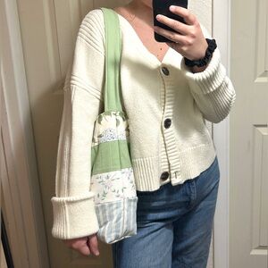 Floral patchwork Tote Bag- green, blue, and cream